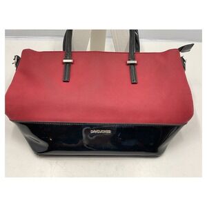 David Jones Red & Black Patent Leather Tote Handbag Purse 14" with Strap